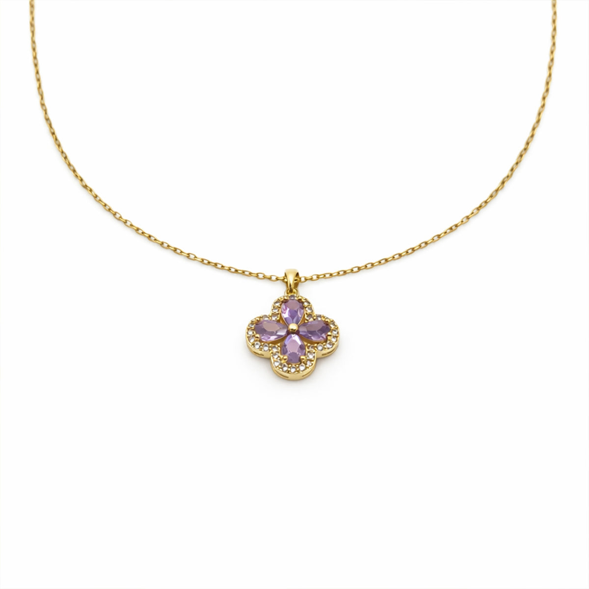 Pink Petal Crystal Flower Necklace