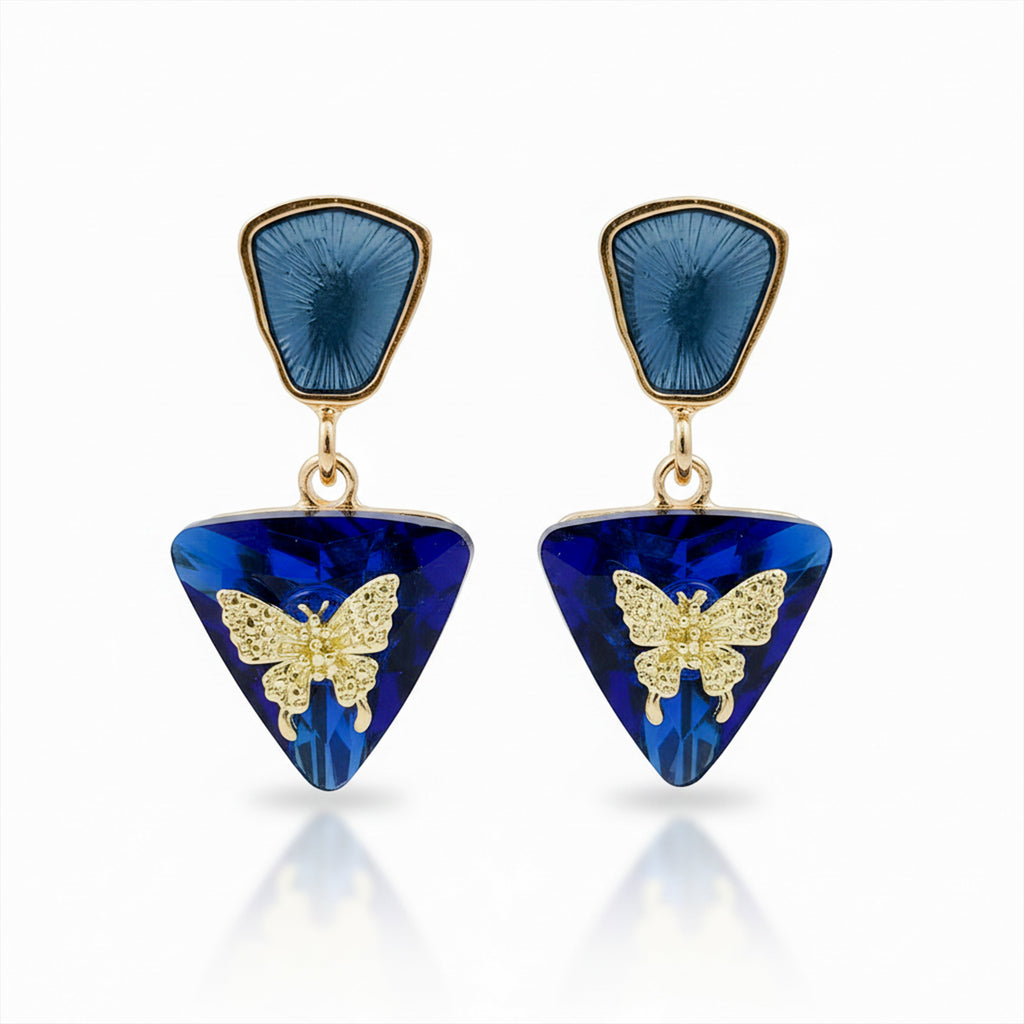 Butterfly Charm Blue Drop Earrings