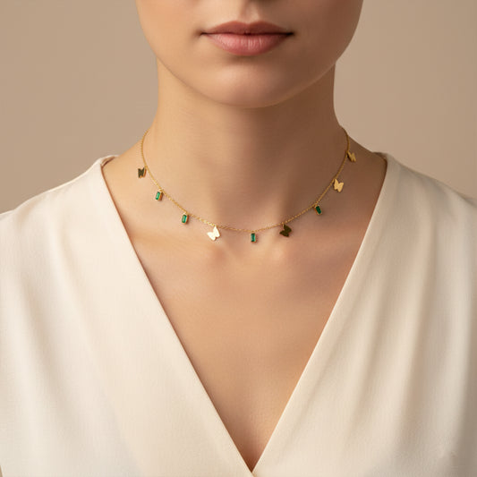 Green Stone Butterfly Charm Necklace