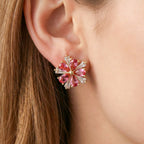 Crimson Flower Studs Earrings