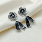 Black Enamel Blossom Drop Earrings
