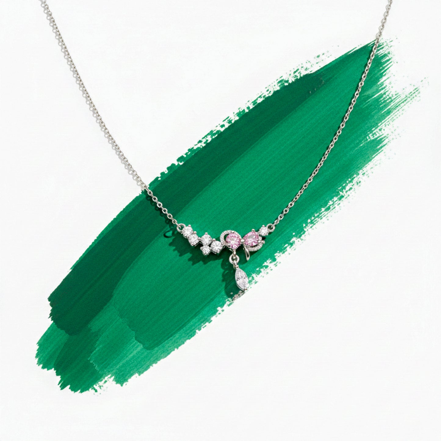 Roselle Diamond Drop Silver Necklace