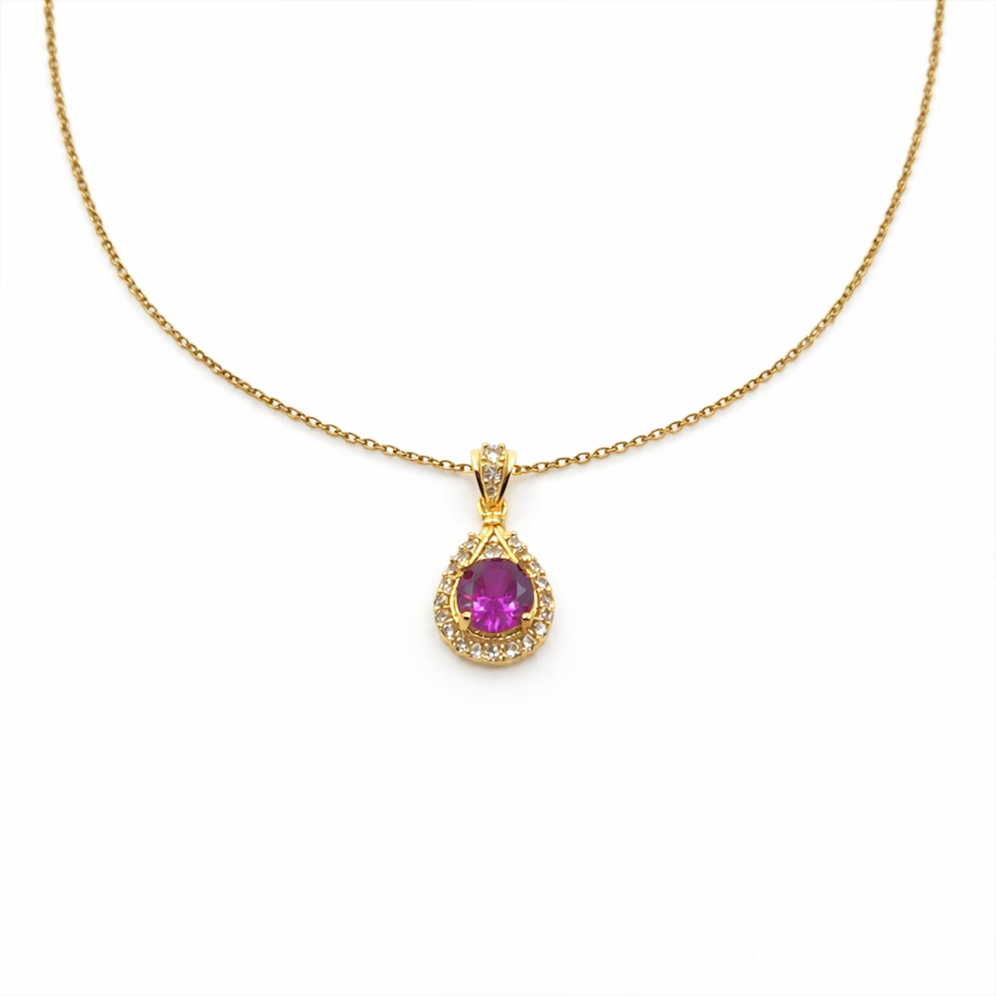 Purple Teardrop Gemstone Gold Pendant Necklace