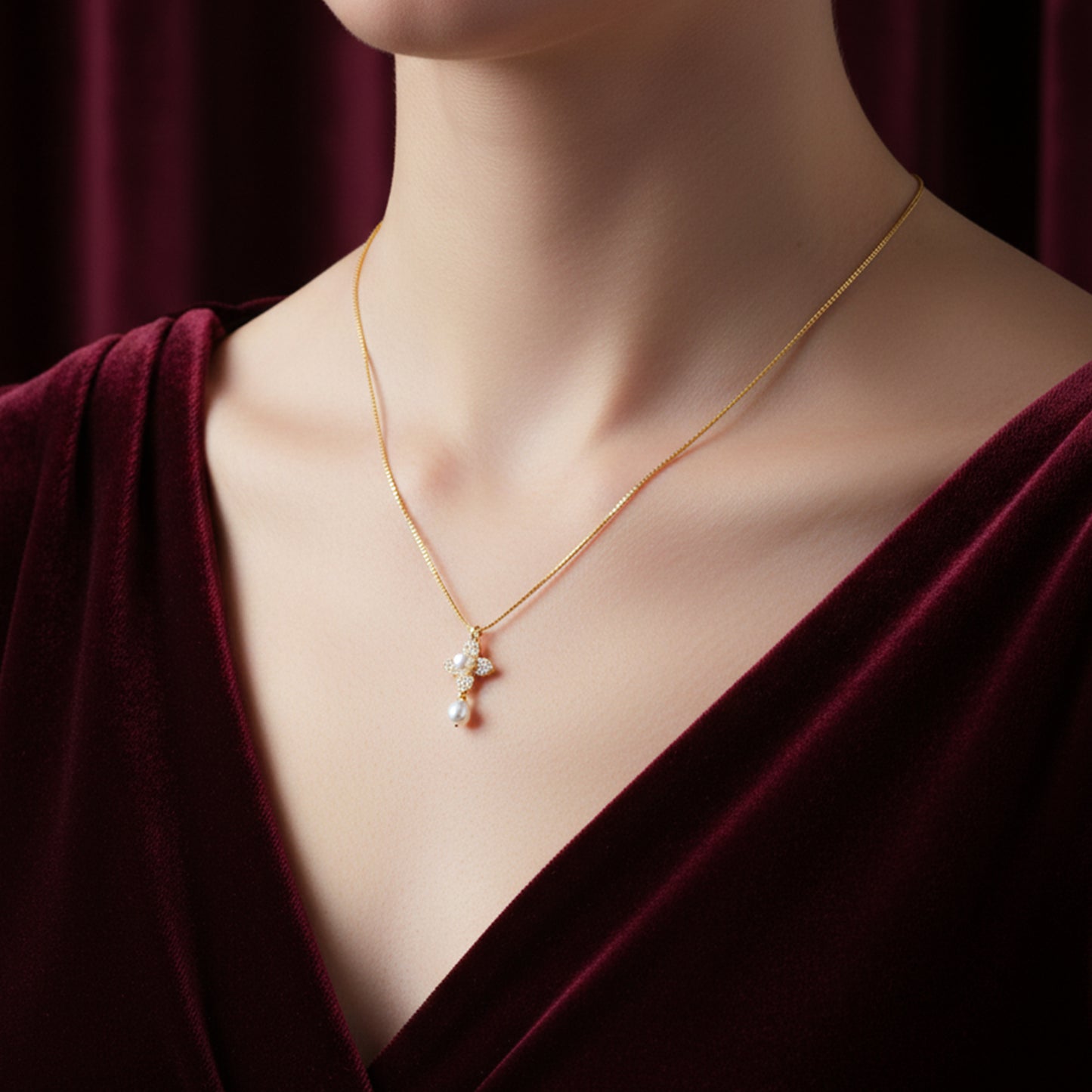 Classic Gold Pearl Blossom Necklace