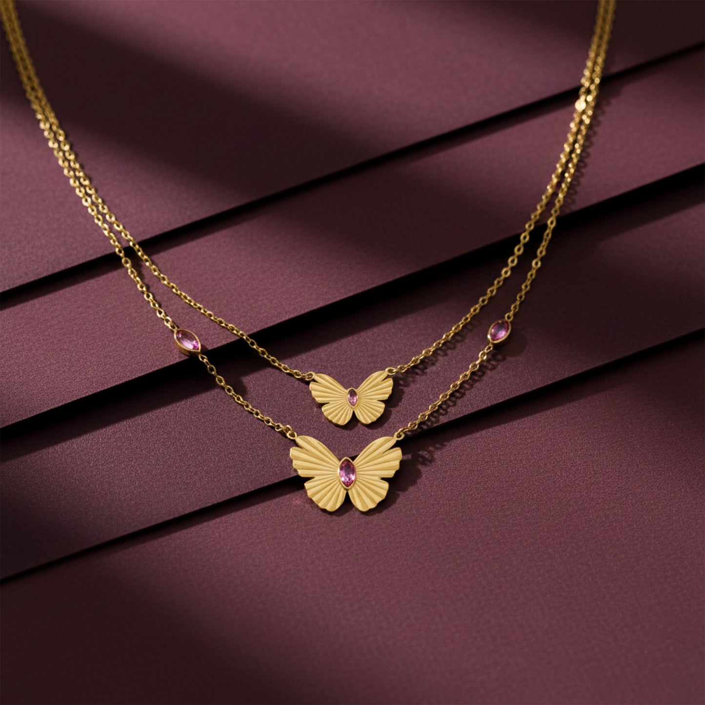 Luxe Pink Crystal Butterfly Necklace