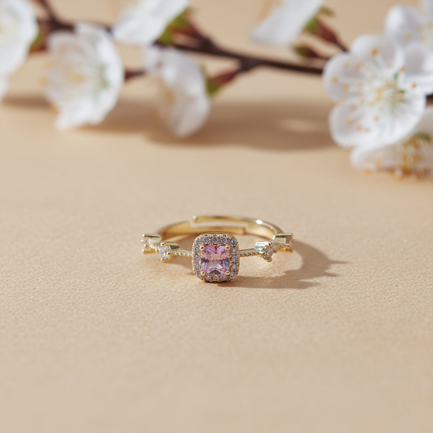 Majestic Pink Gemstone Halo Ring