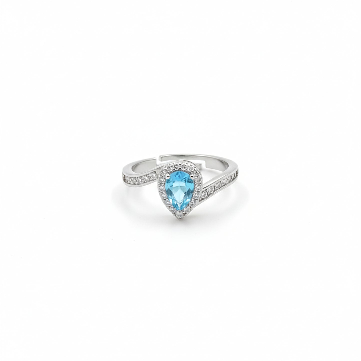 Azure Teardrop Halo Ring