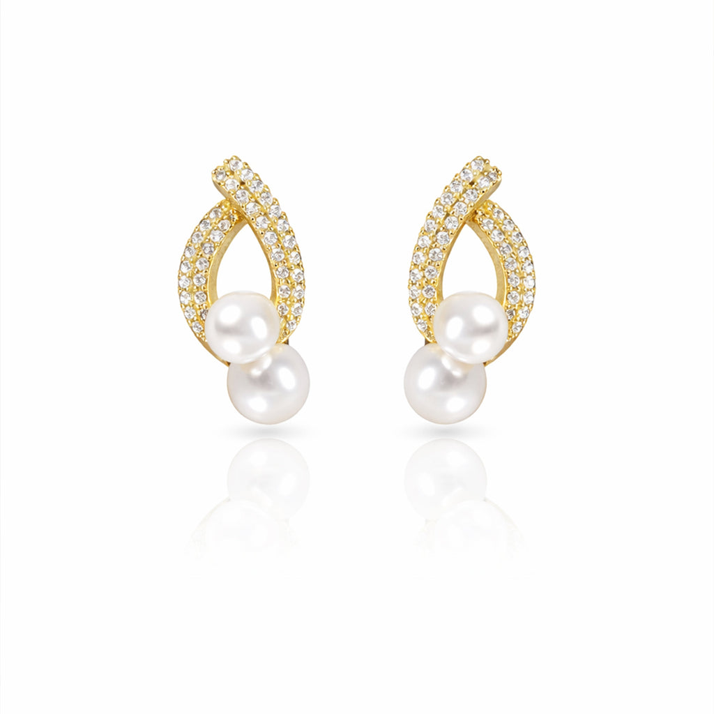 Elegant Double Pearl Drop Diamond Earrings