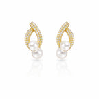Elegant Double Pearl Drop Diamond Earrings