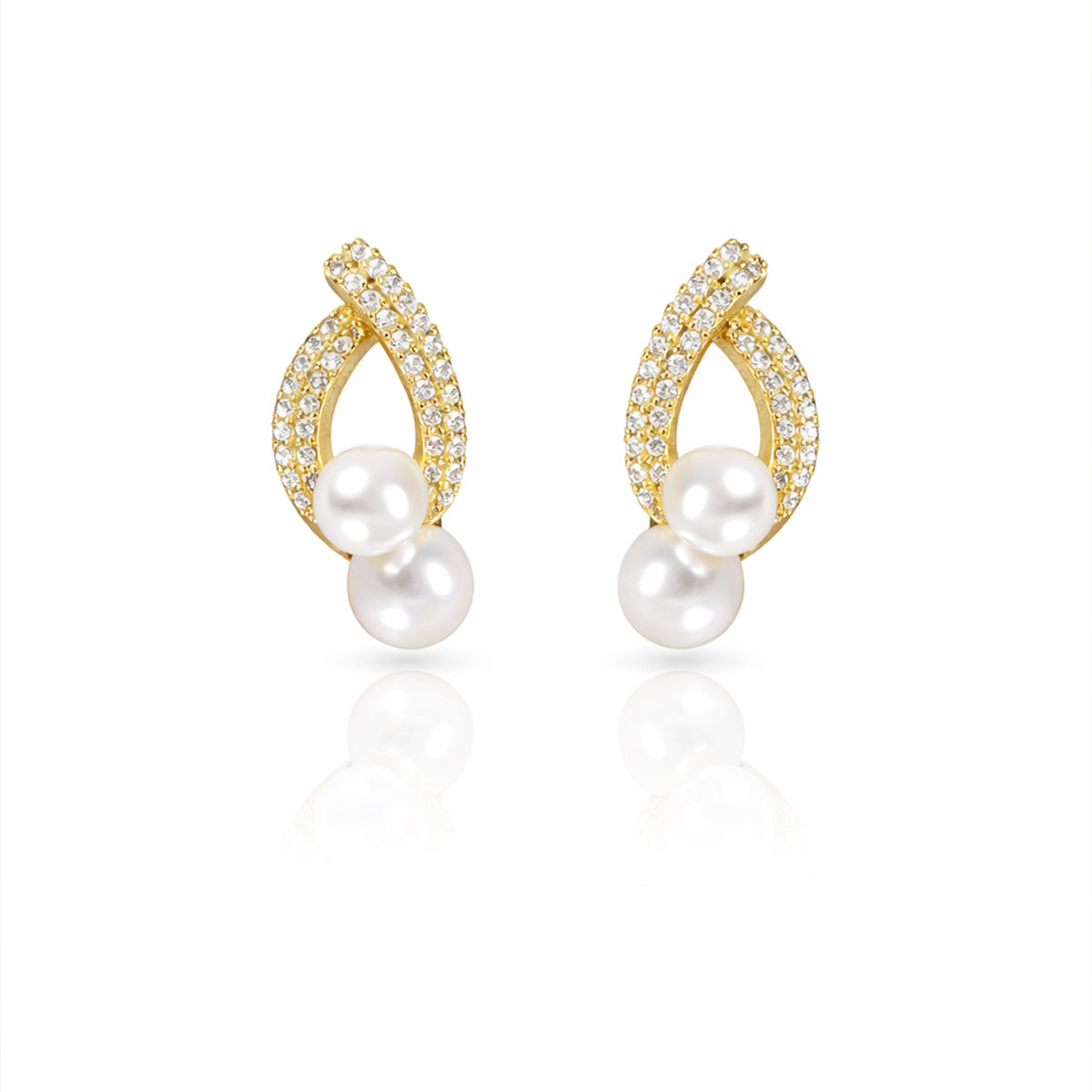 Elegant Double Pearl Drop Diamond Earrings