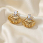 Shell Crystal Gold Stud Earrings