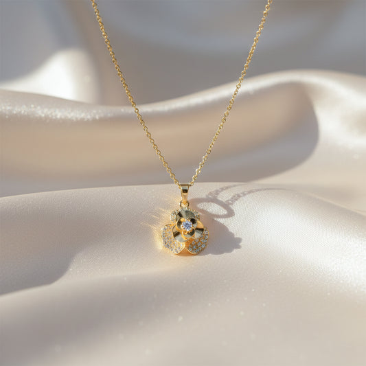 Gold Diamond Flower Pendant Necklace