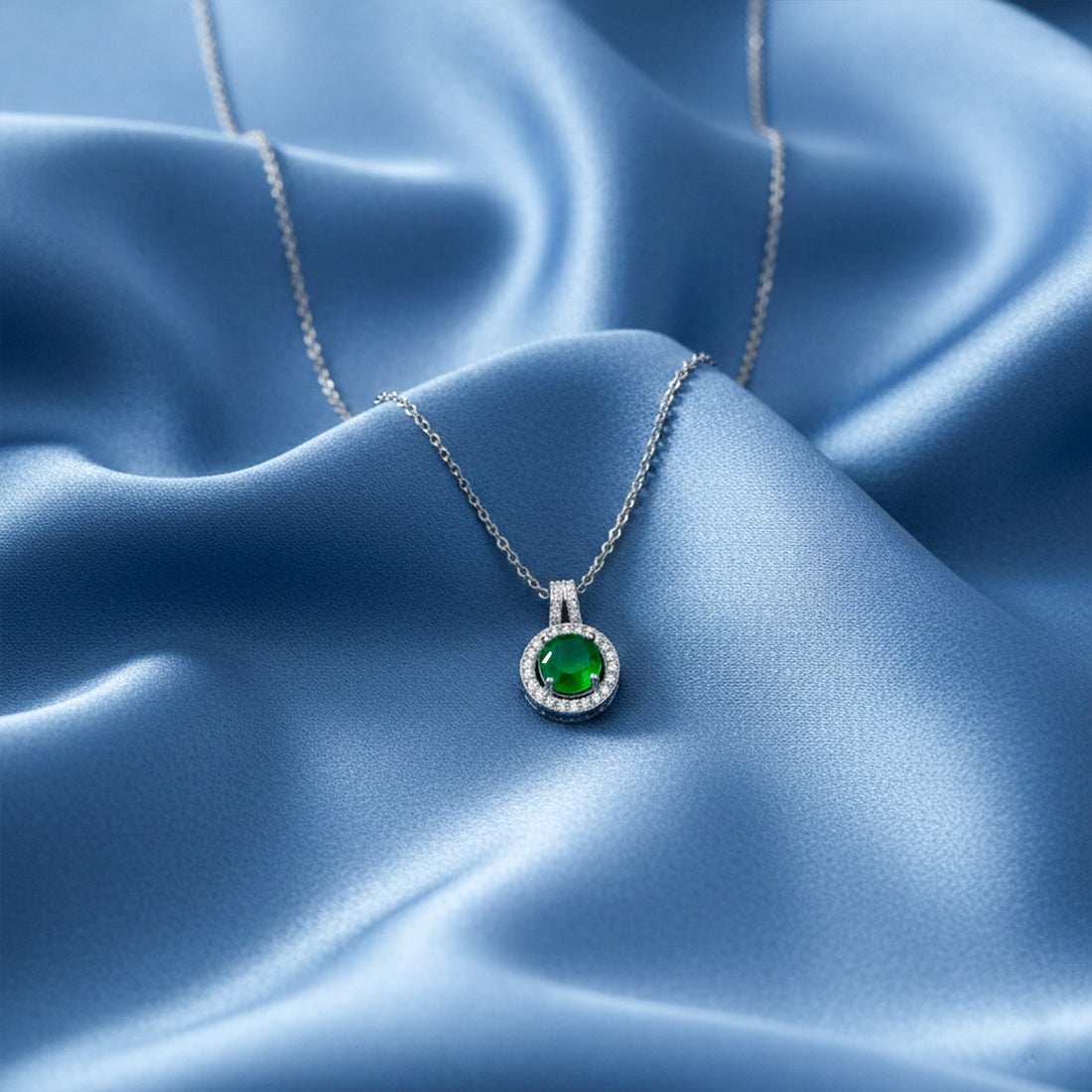 Imperial Emerald Halo Necklace