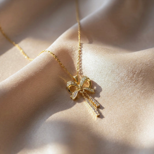 Elegant Gold Bow Pendant Necklace