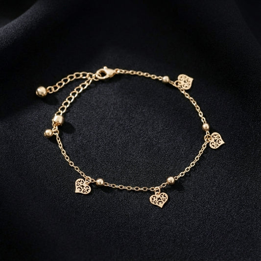 Minimalist Gold Heart Charm Anklet