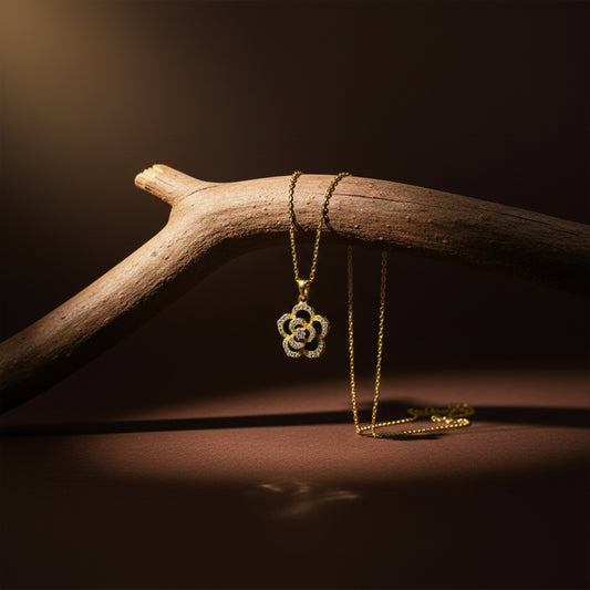 Elegant Gold Flower Pendant Necklace