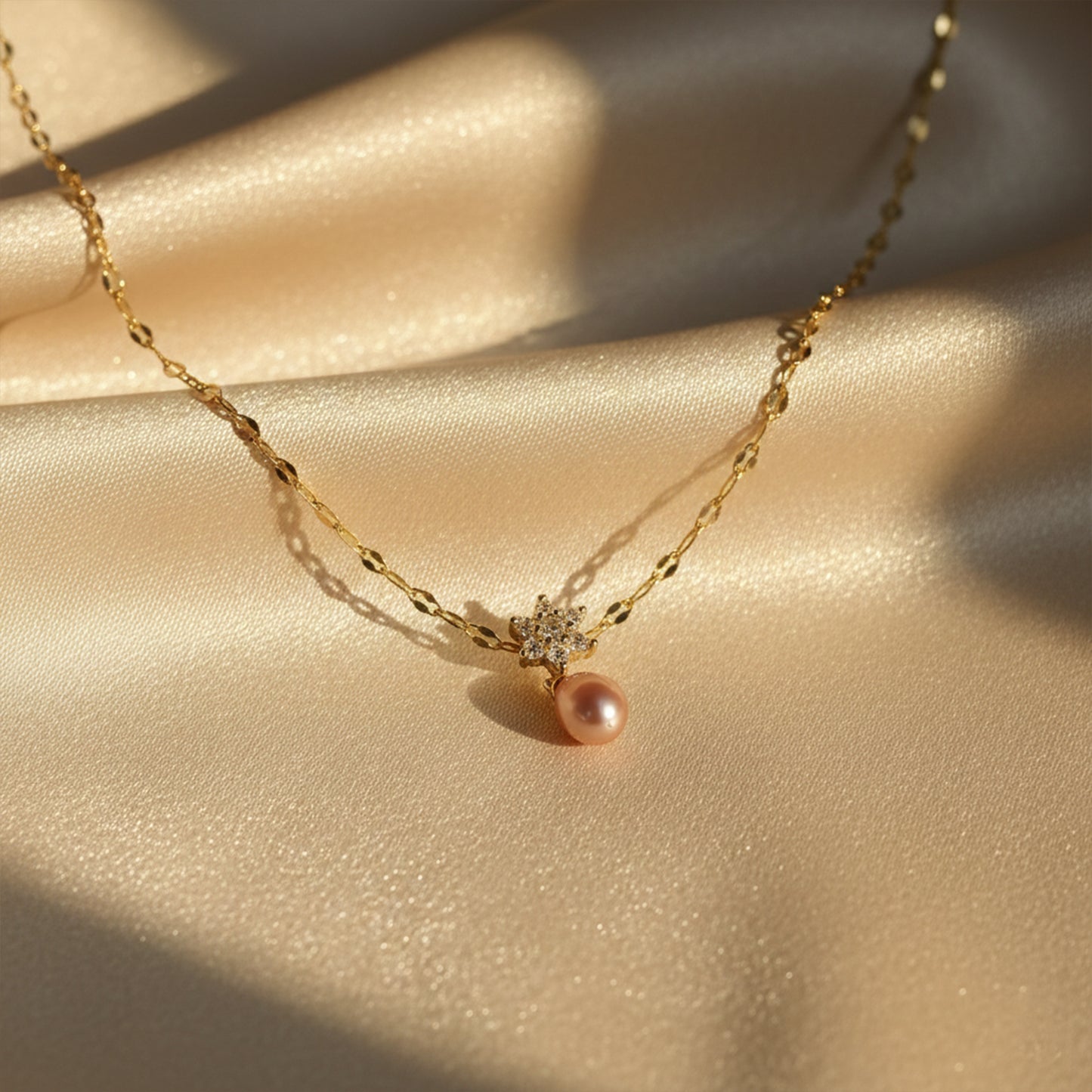 Floral Pink Pearl Drop Pendant Necklace