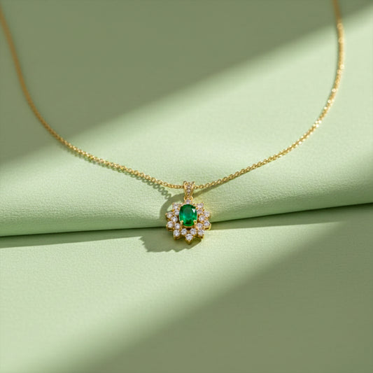 Floral Emerald Diamond Gold Necklace
