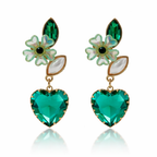 Green Luxe Floral Heart Earrings