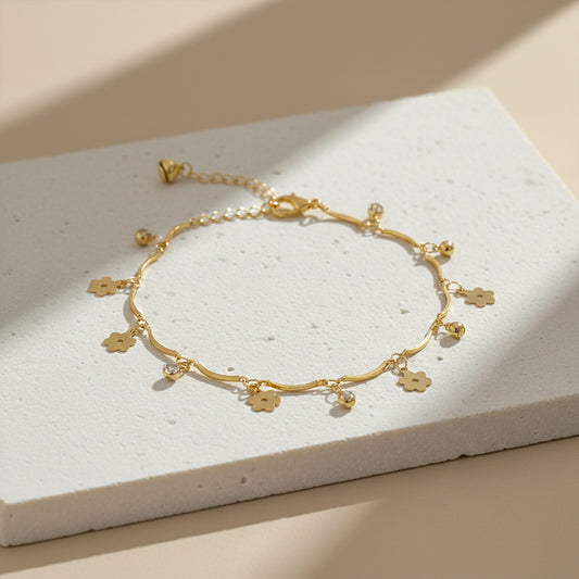Golden Blossom Charm Anklet
