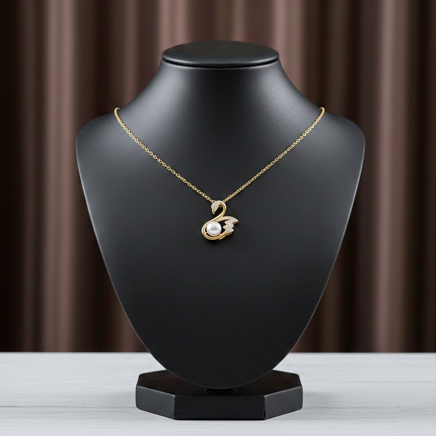 Elegant Swan Pearl Gold Pendant Necklace