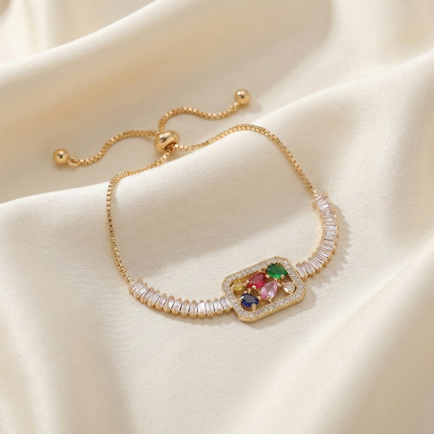 Opulent Multicolor Baguette Stone Bracelet