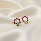 Crimson Elegance Bow Circle Earrings