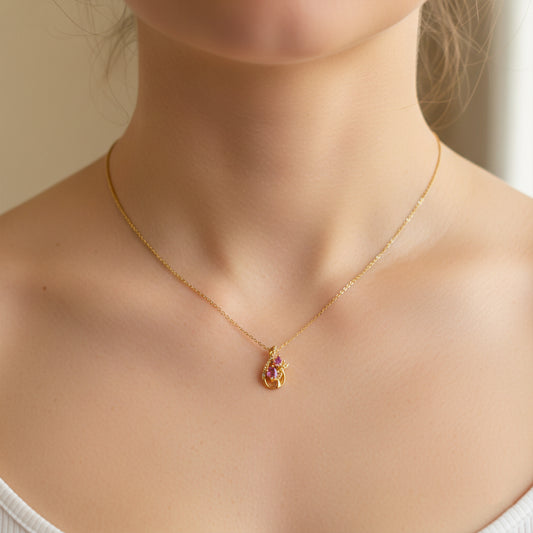 Shiny Pink Floral Gold Chain Necklace