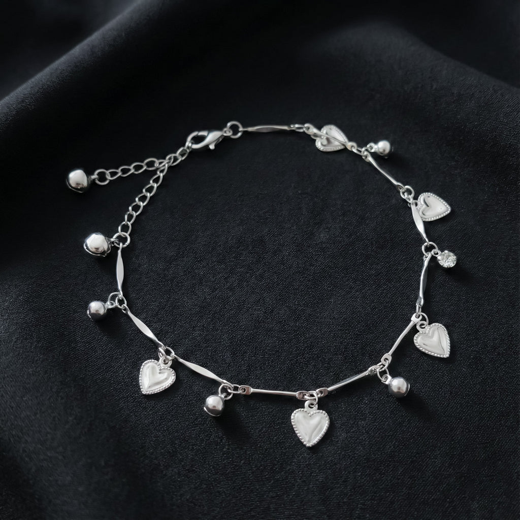 Delicate Silver Heart Charm Anklet