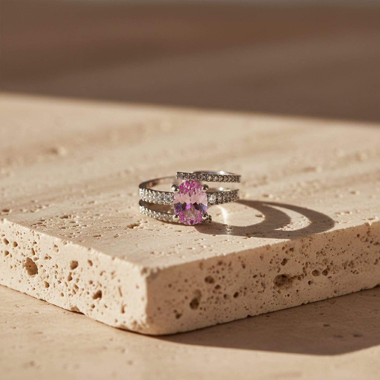 Pink Sapphire Diamond Split Band Ring