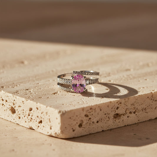 Pink Sapphire Diamond Split Band Ring