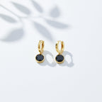 Designer Gold Hoop Black Stone Earrings