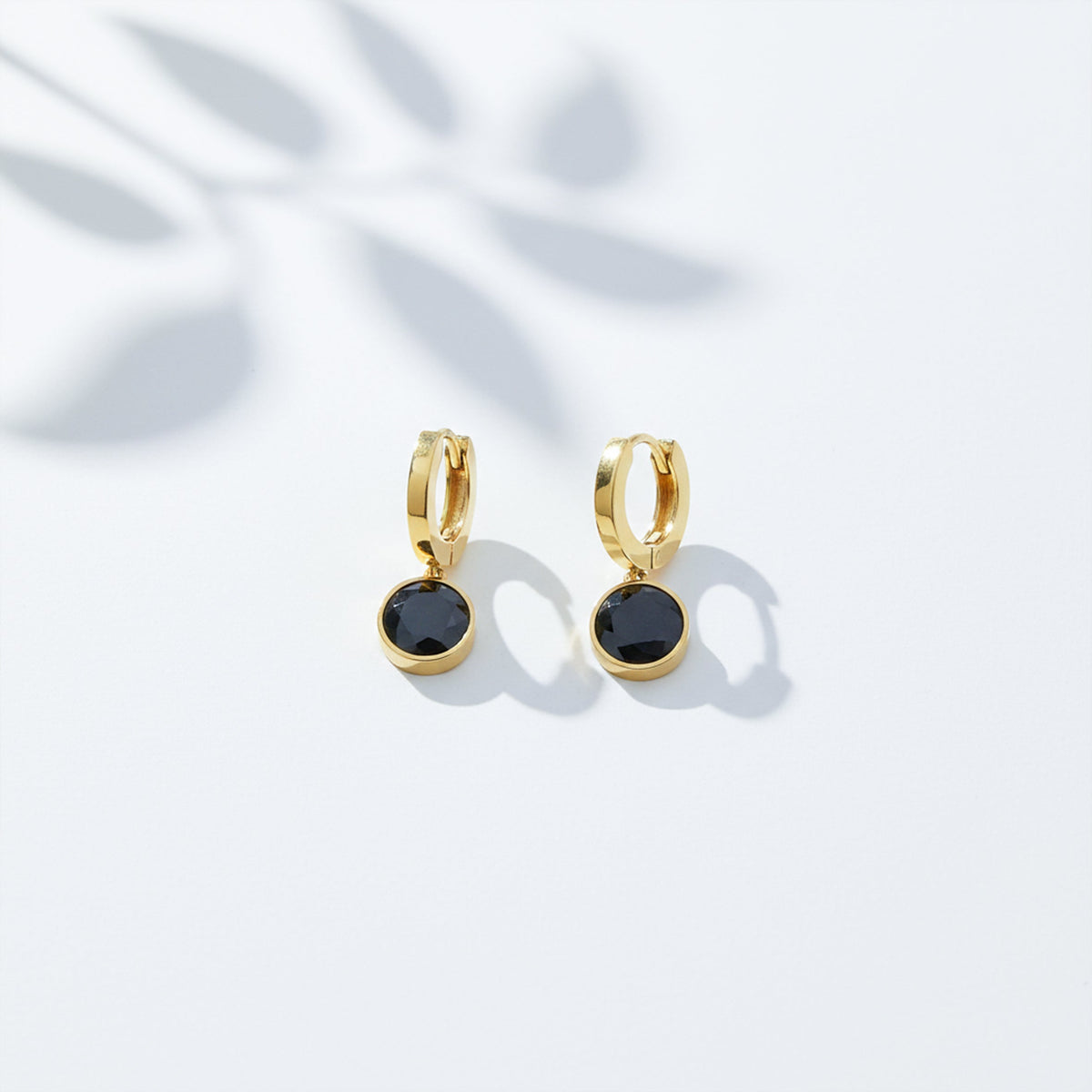 Designer Gold Hoop Black Stone Earrings