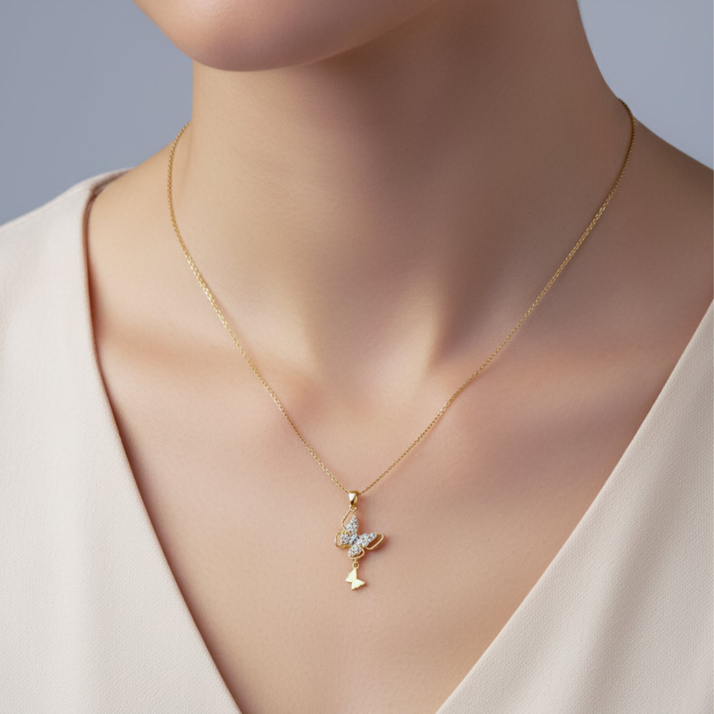 Royal Crystal Butterfly Drop Necklace