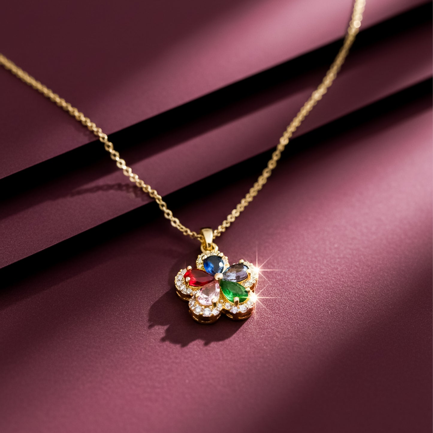 Multicolor Crystal Flower Pendant Necklace