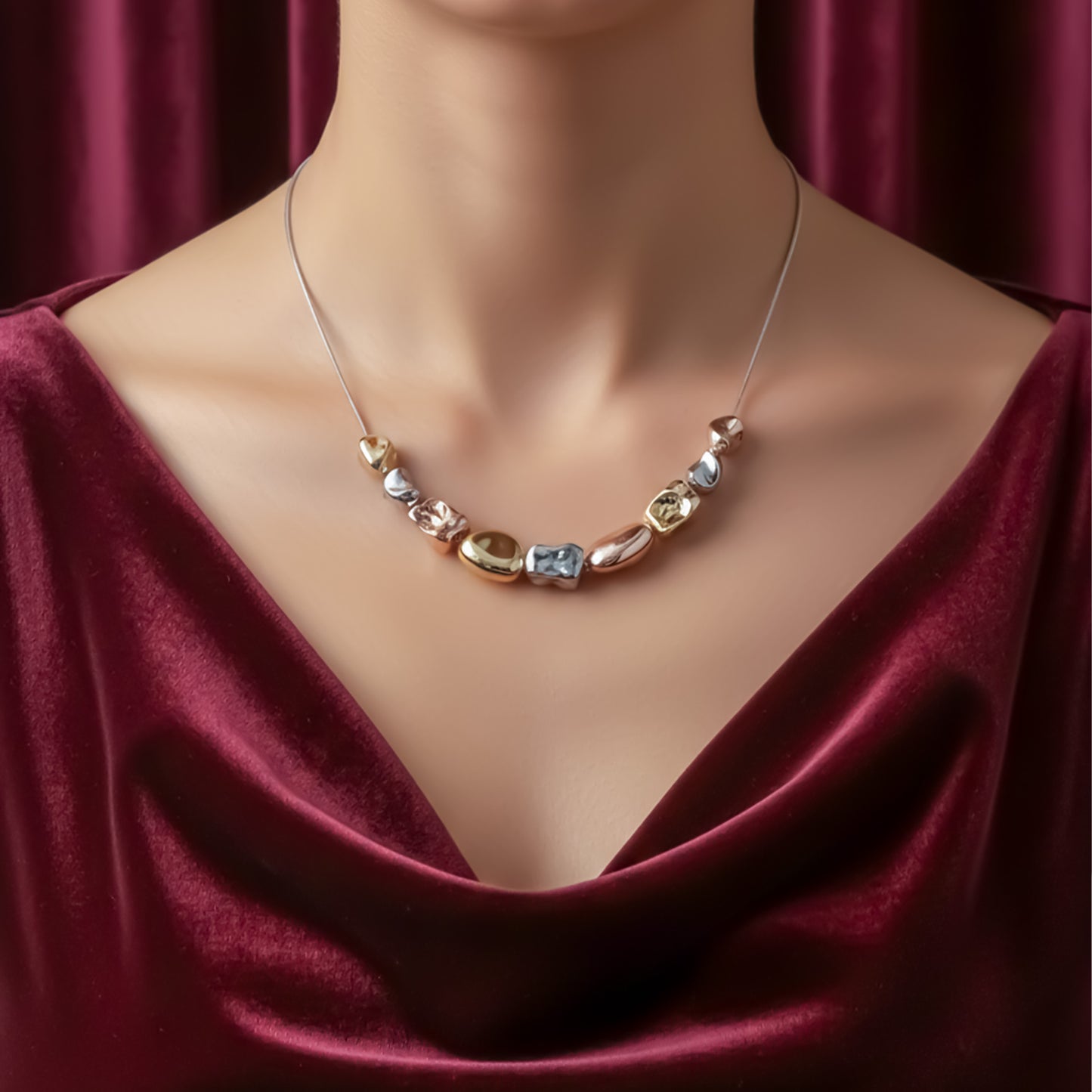 Elegant Tri Color Chunky Bead Necklace