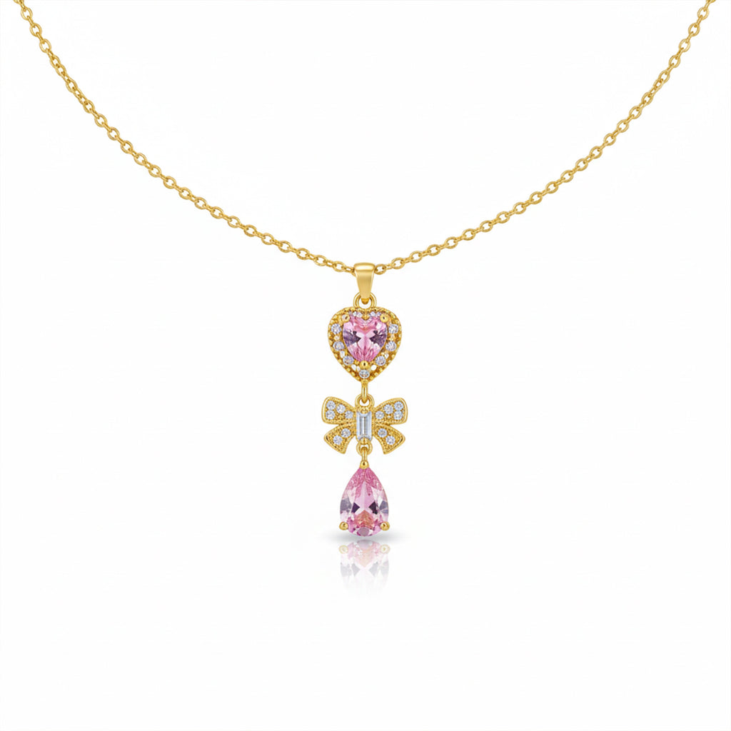 Delicate Heart & Bow Gold Necklace