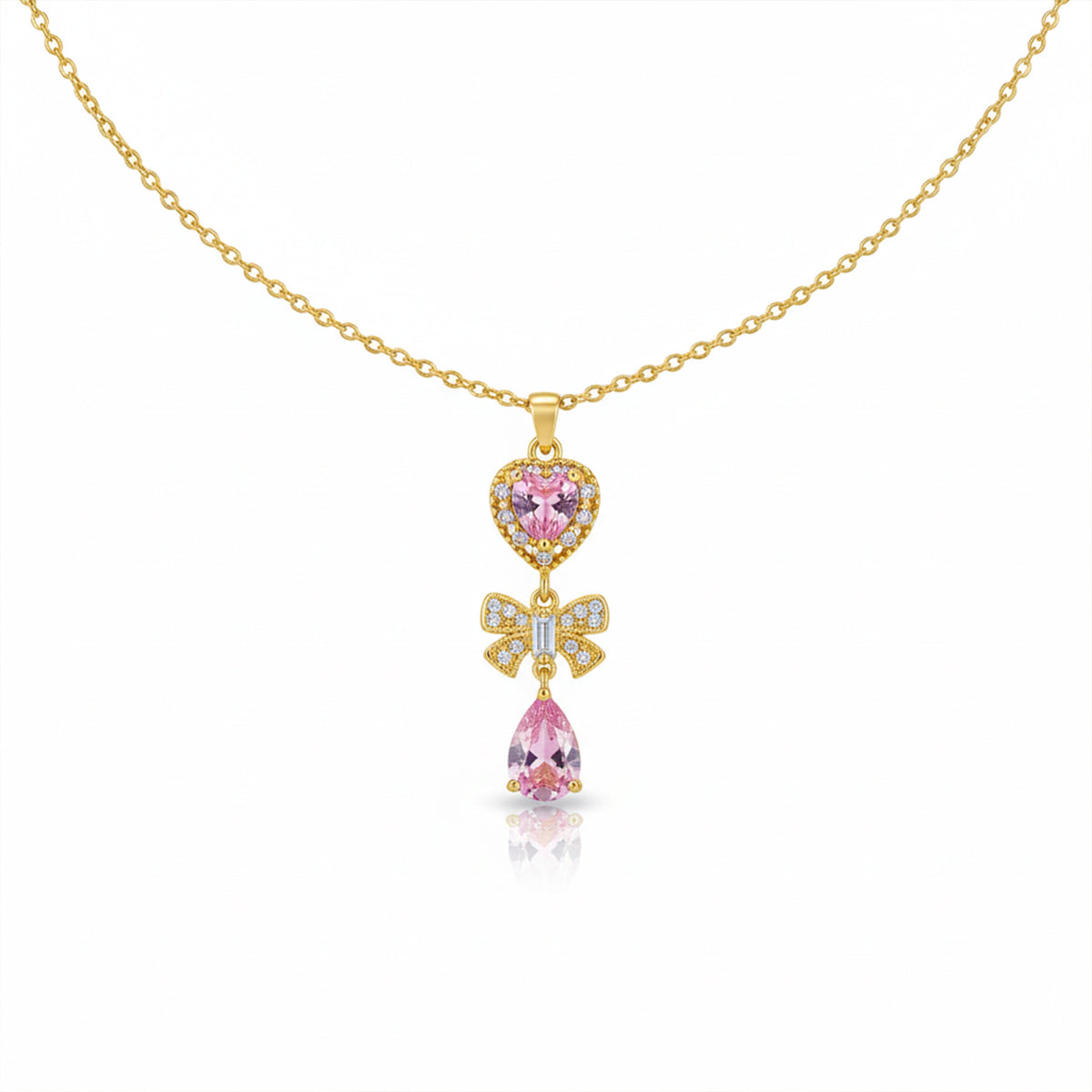 Delicate Heart & Bow Gold Necklace