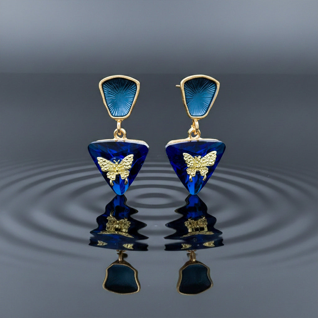 Butterfly Charm Blue Drop Earrings