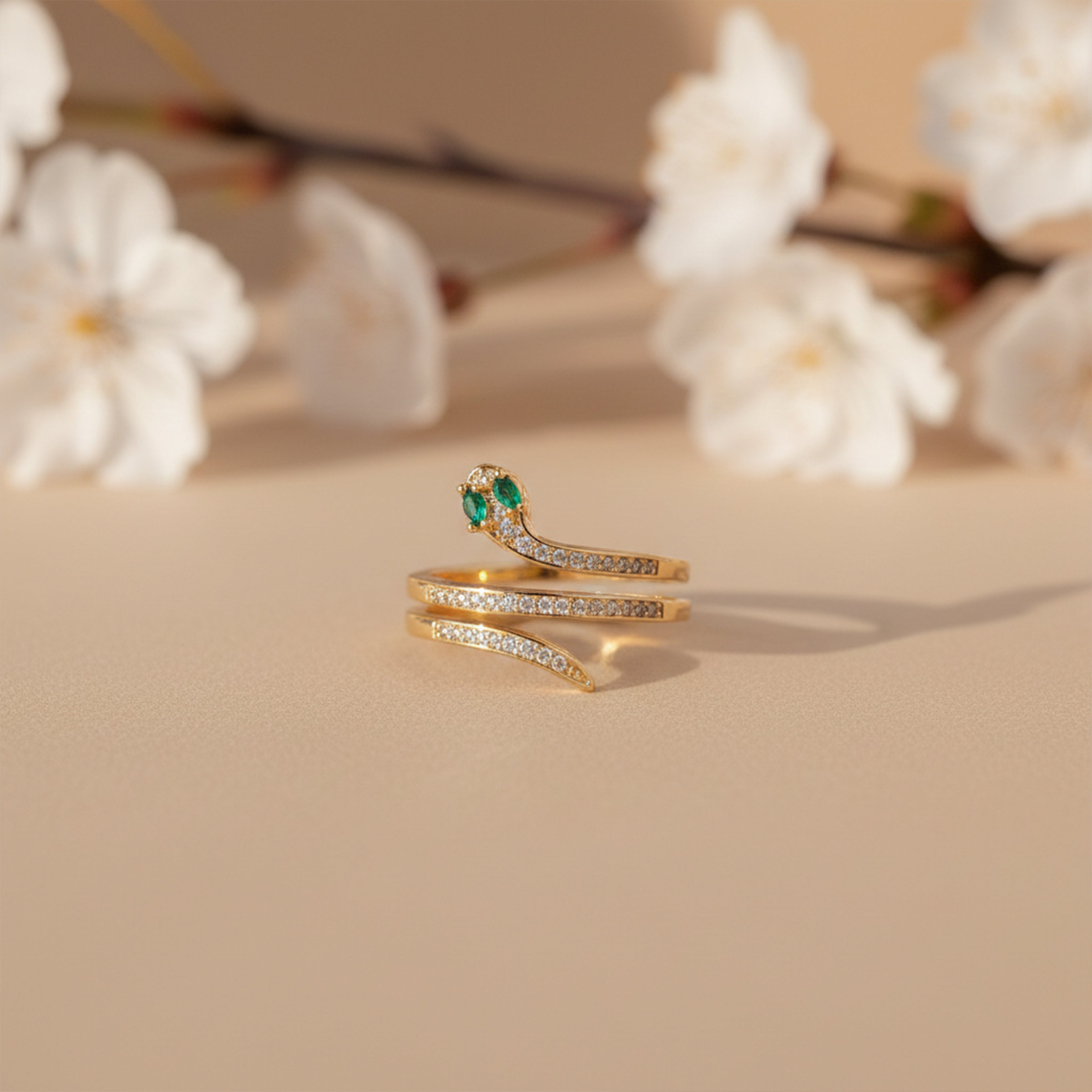 Emerald Diamond Snake Coil Ring