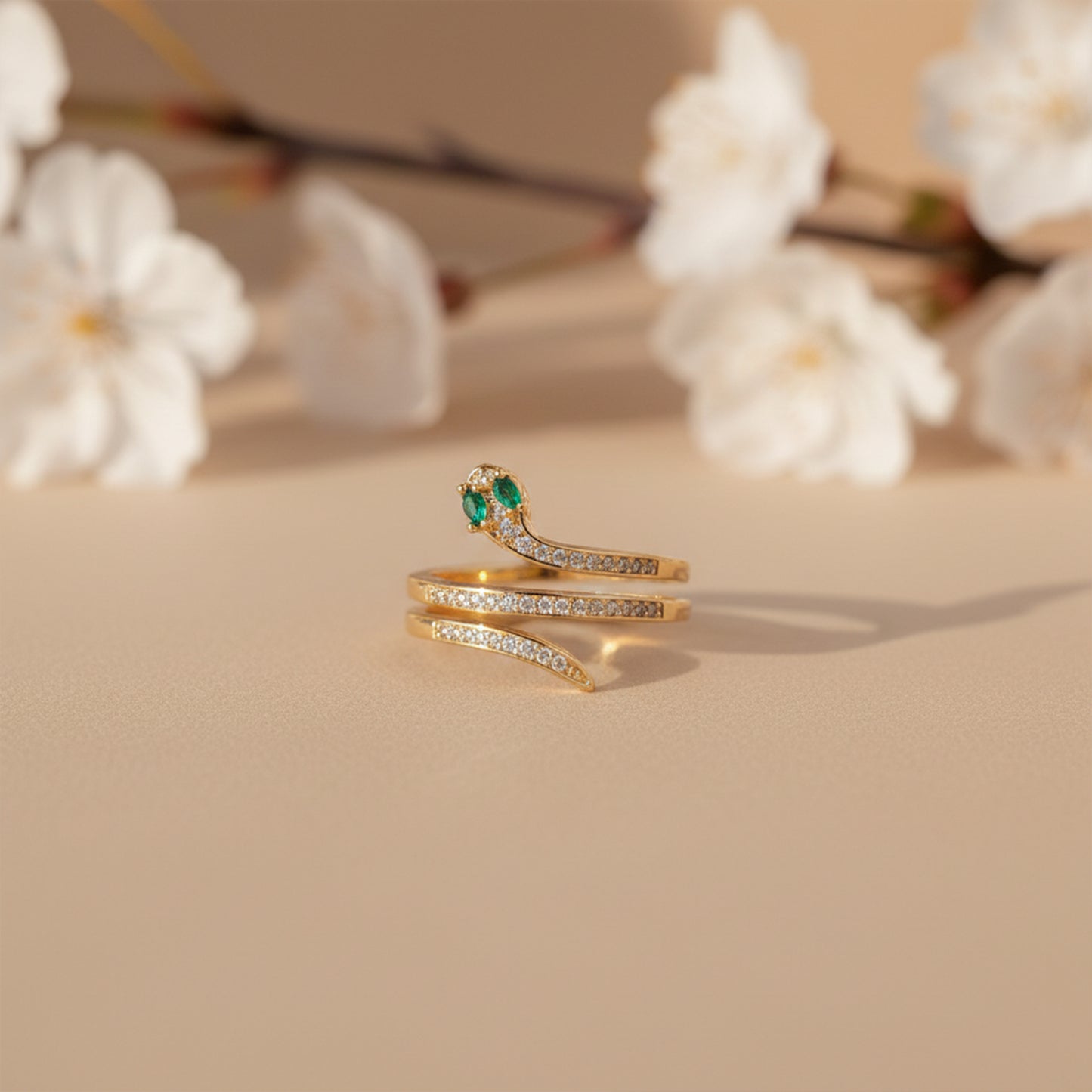 Emerald Diamond Snake Coil Ring