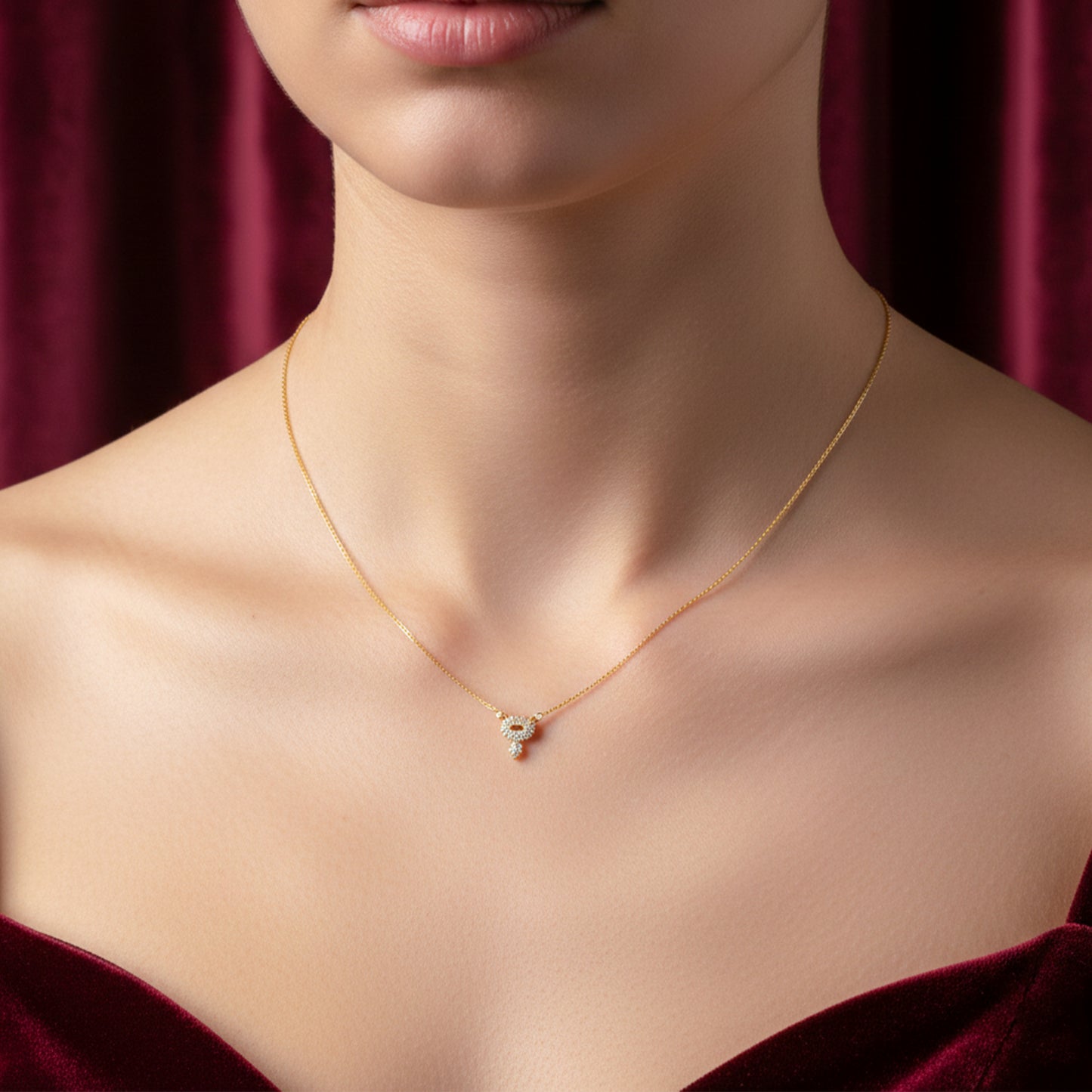 Luxury Halo Diamond Gold Necklace