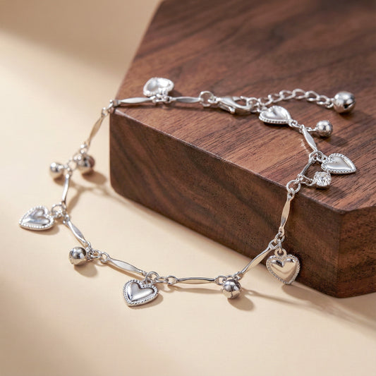 Delicate Silver Heart Charm Anklet