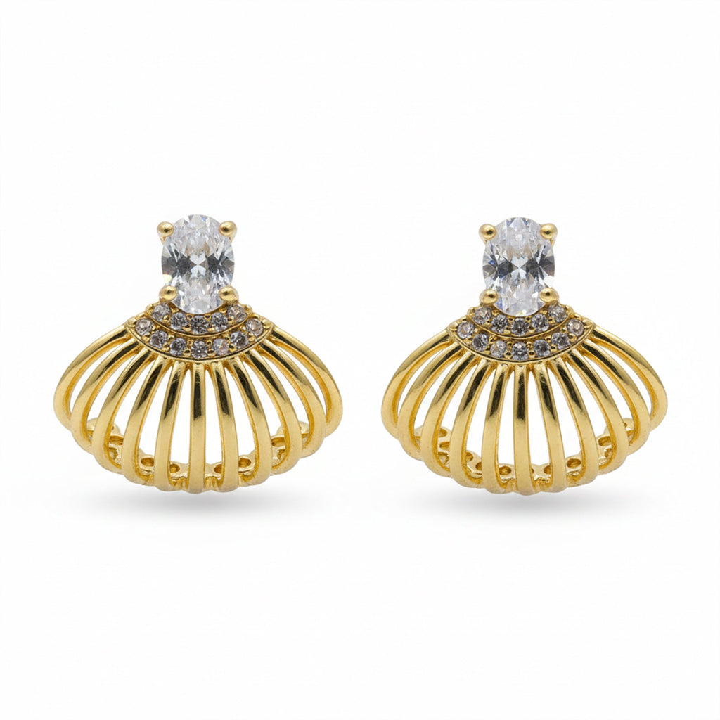 Shell Crystal Gold Stud Earrings
