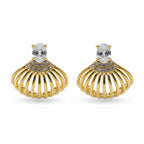 Shell Crystal Gold Stud Earrings