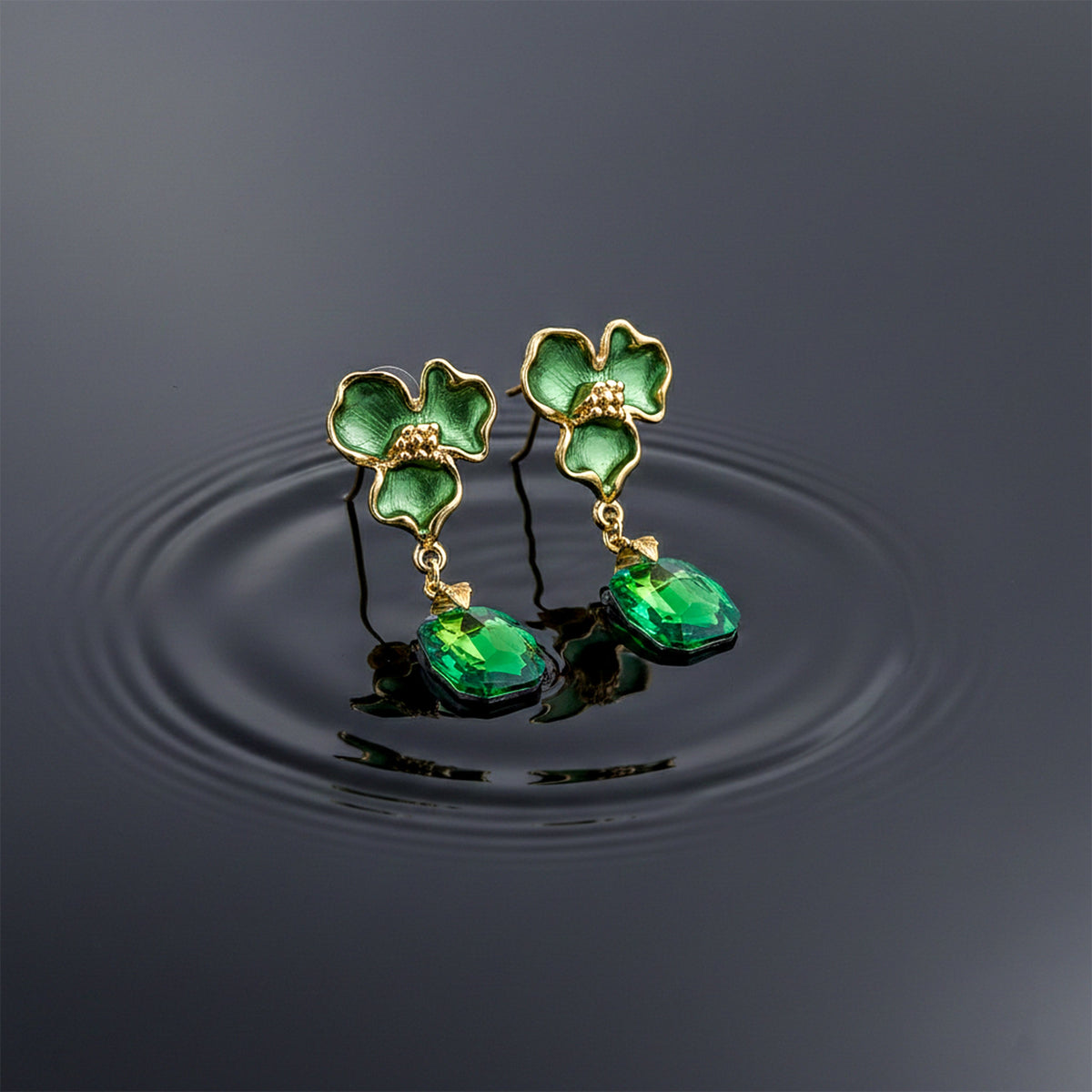 Green Bloom Crystal Earrings