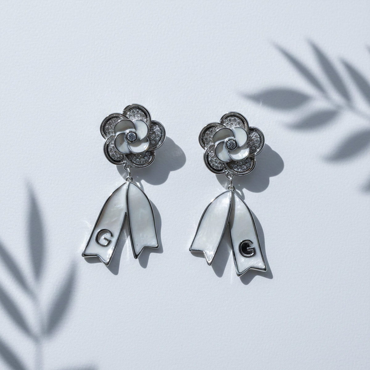Camellia Flower Pearl Dangle Earrings