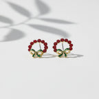 Crimson Elegance Bow Circle Earrings