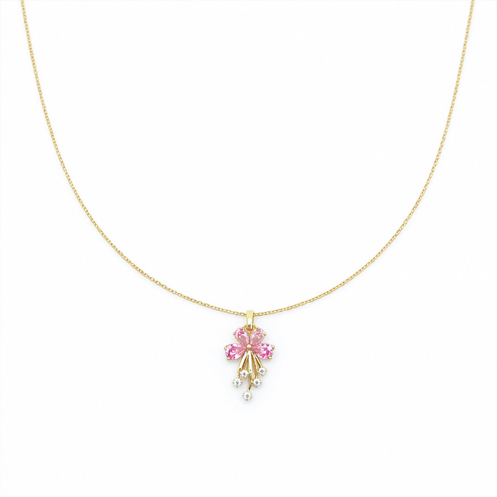 Dainty Pink Flower Gold Necklace
