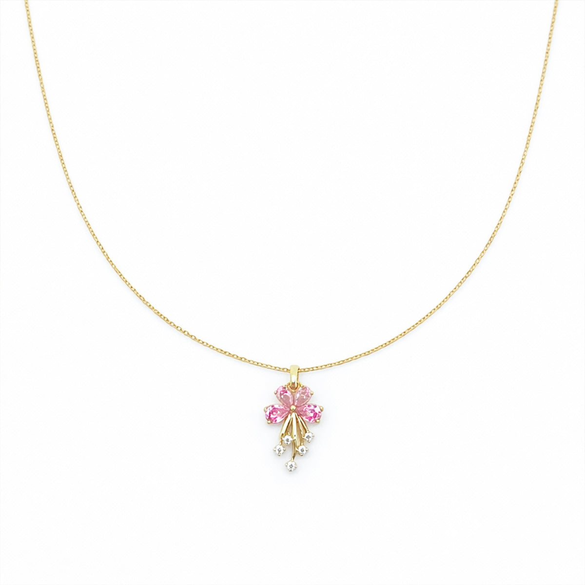 Dainty Pink Flower Gold Necklace